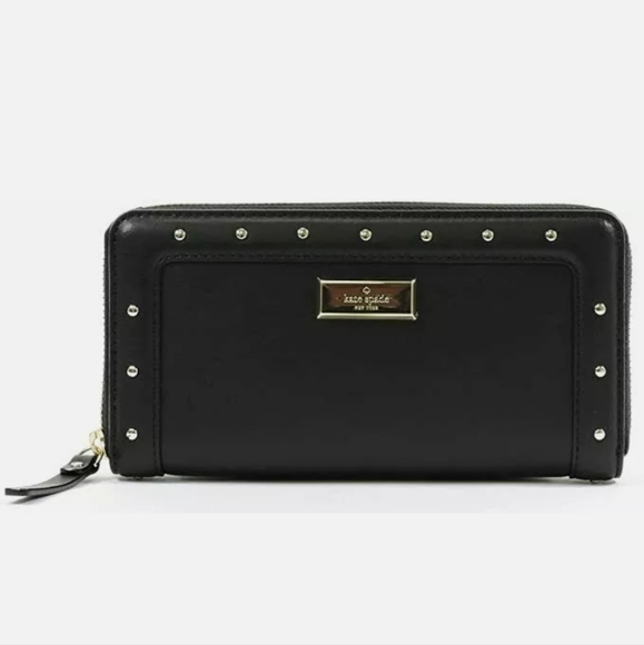Kate Spade Studded Zip-Around Wallet Black - Picture 1 of 9